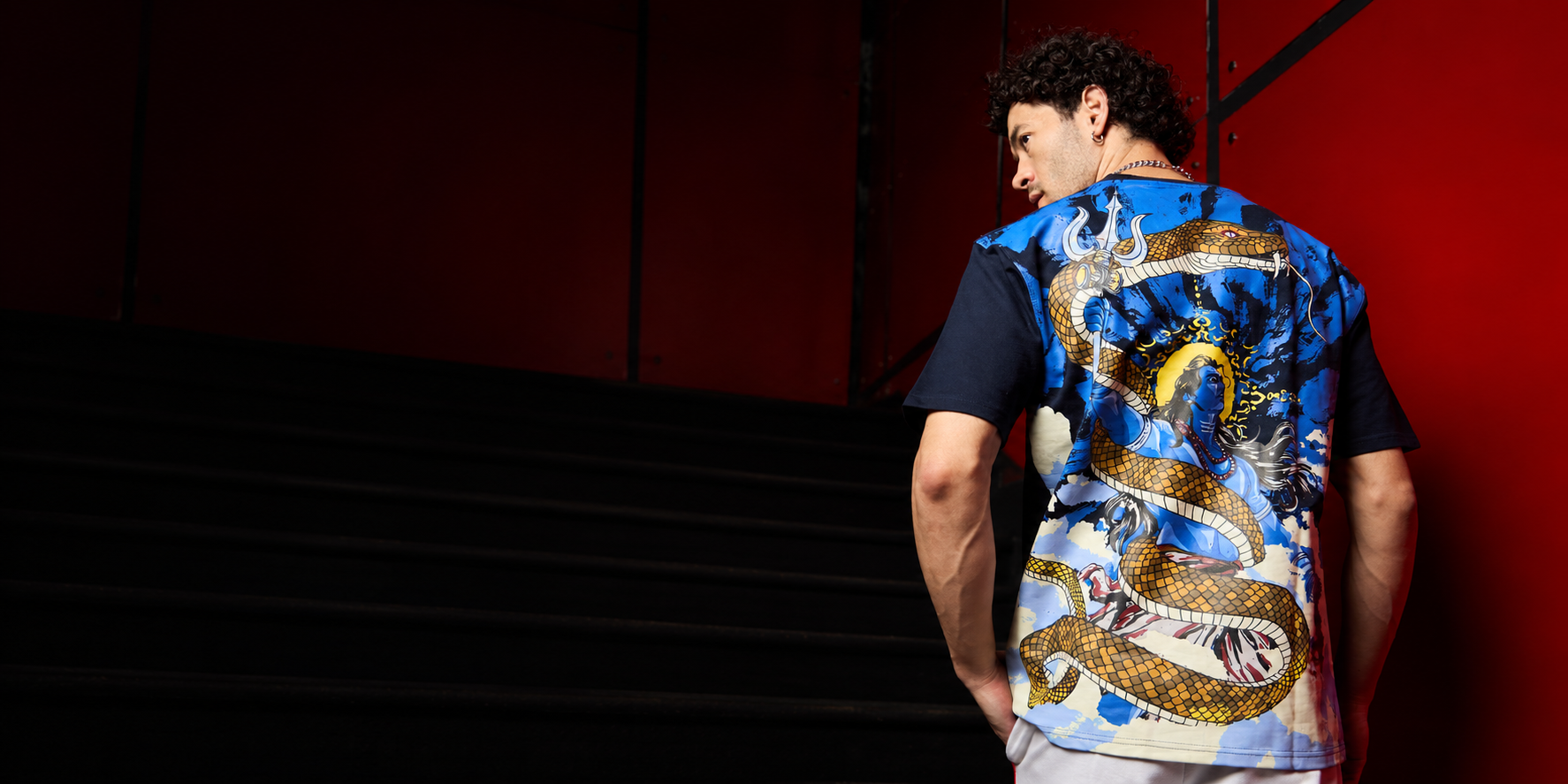 Mahakal oversized T-shirt campaign with Shiva and serpent artwork